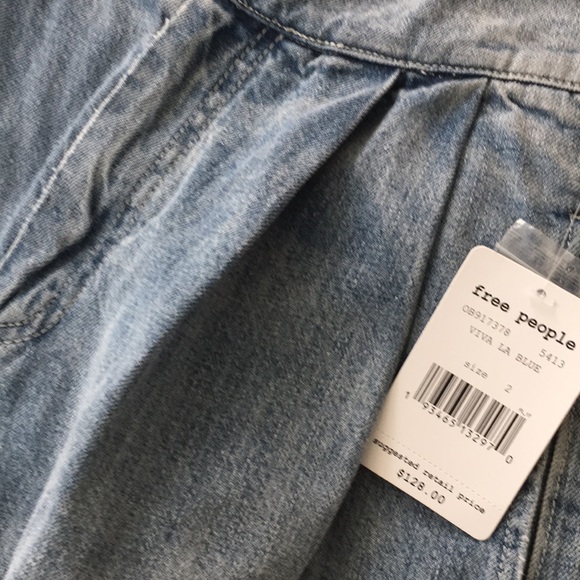 Free People Side Buckle Wide Leg Jean Viva La Blue - Picture 7 of 7